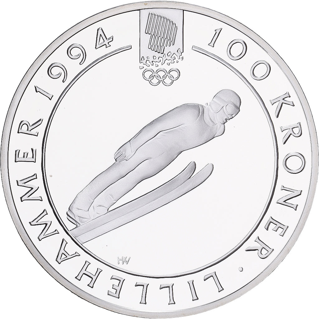 Norway, Harald V, 100 Kroner, 1992, Kongsberg, Silver, MS(64), KM:440