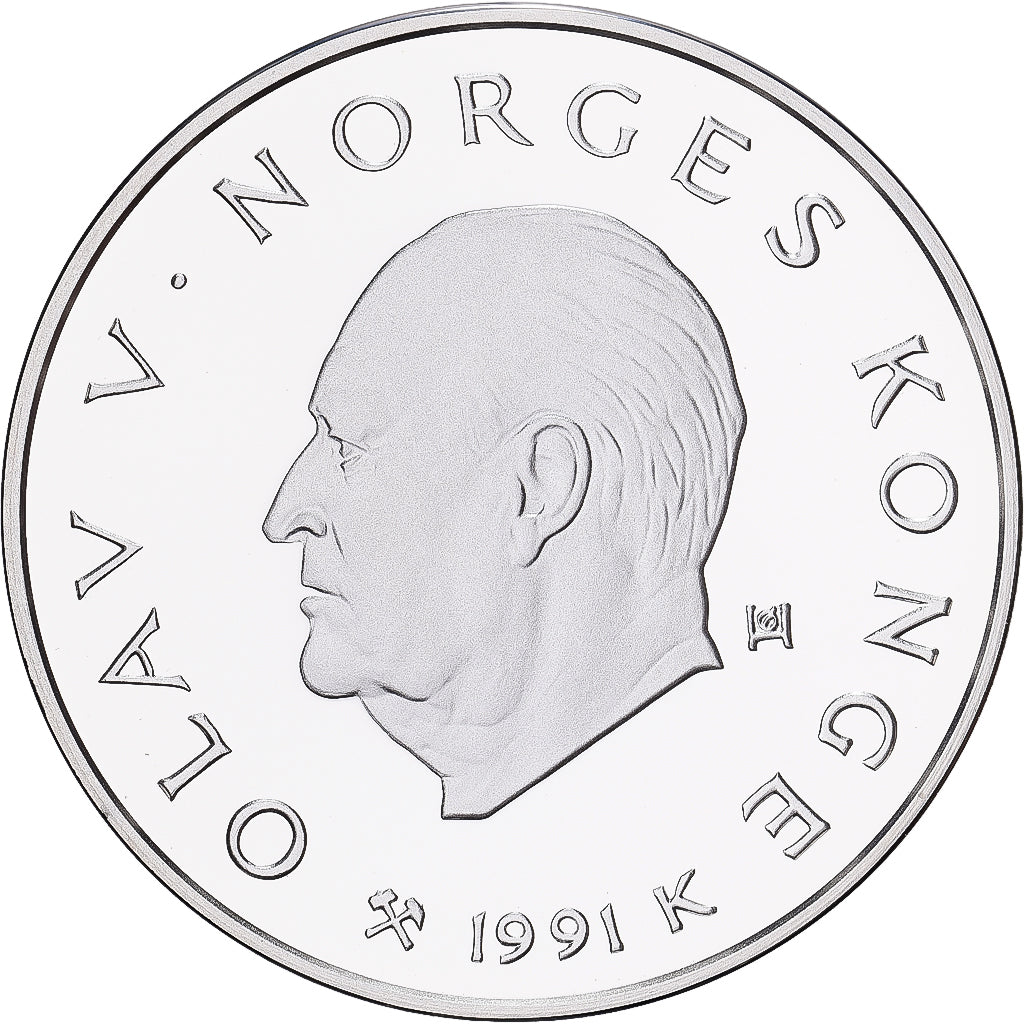 Norway, Olav V, 100 Kroner, 1991, Kongsberg, Silver, MS(64), KM:434