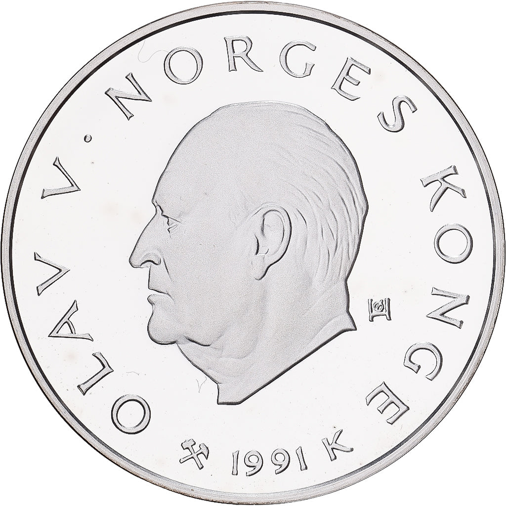 Norvegia, Olav V, 100 Kroner, 1994, Kongsberg, Argento, SPL+, KM:433