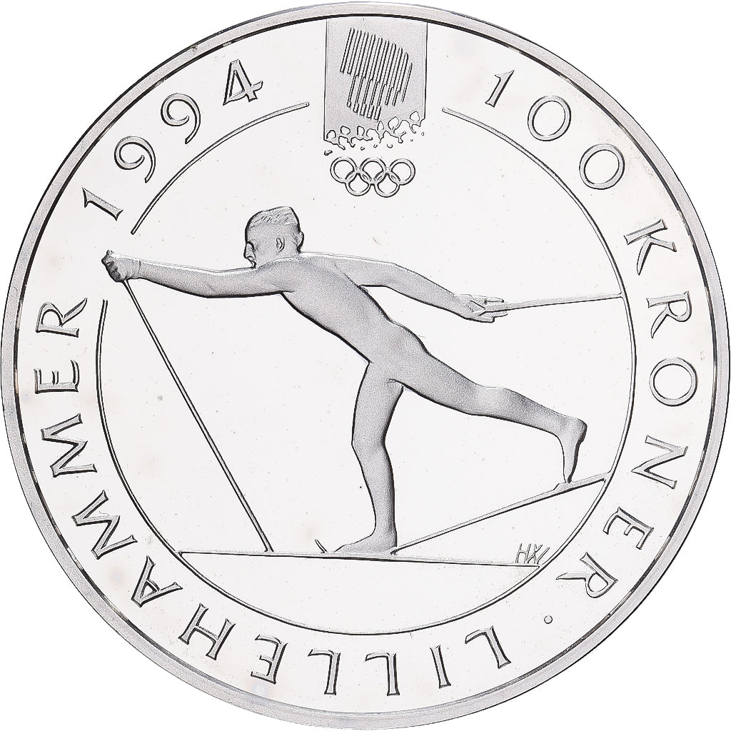Norvegia, Olav V, 100 Kroner, 1994, Kongsberg, Argento, SPL+, KM:433