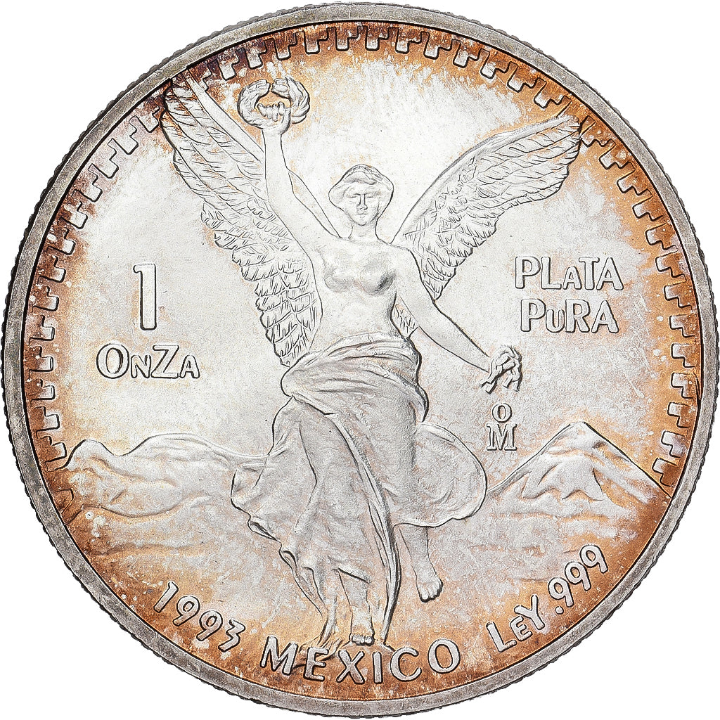 México, Onza, Troy Ounce of Silver, 1993, Mexico City, Prata, MS(60-62)