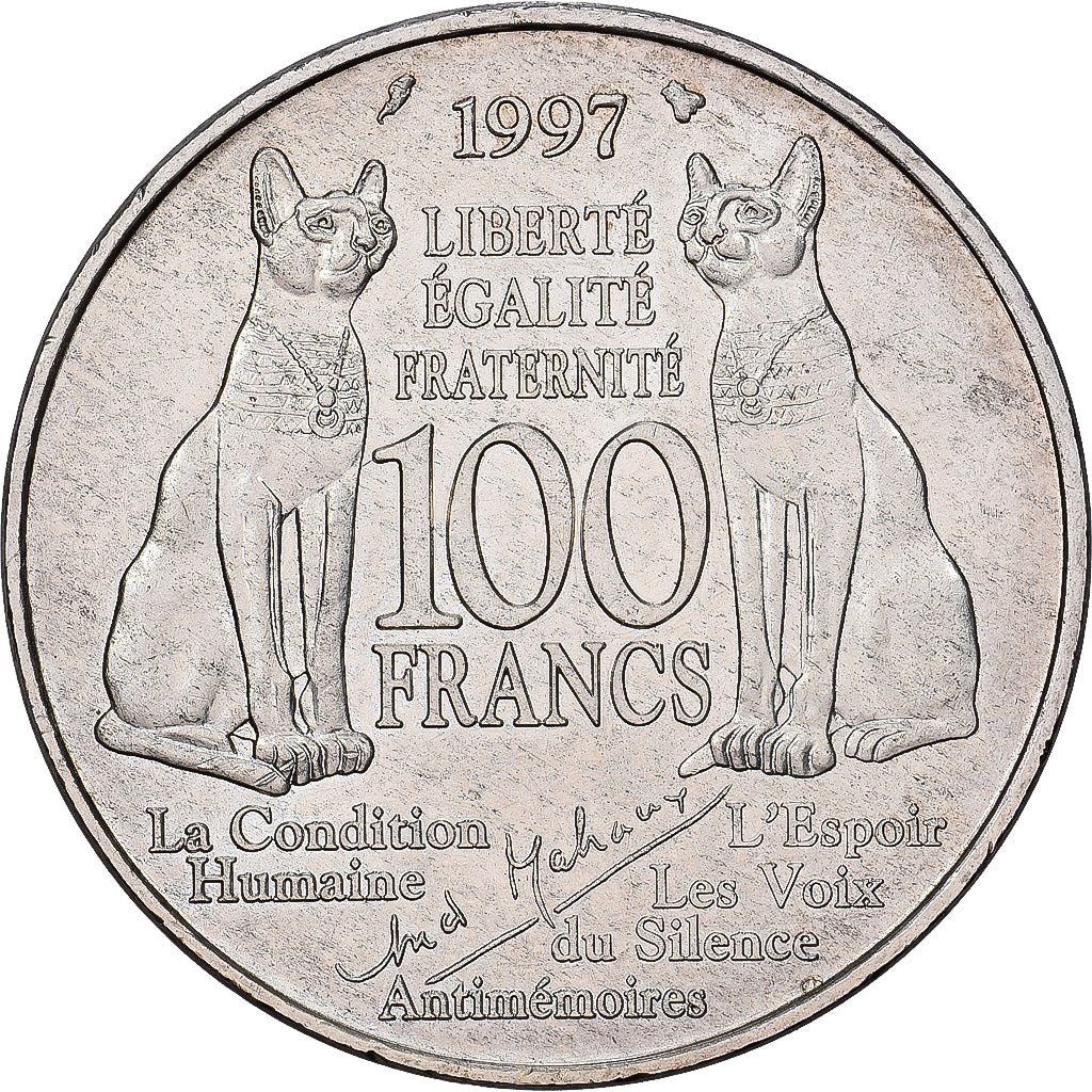 França, 100 Francs, André Malraux, 1997, Paris, Prata, AU(50-53), KM:1188