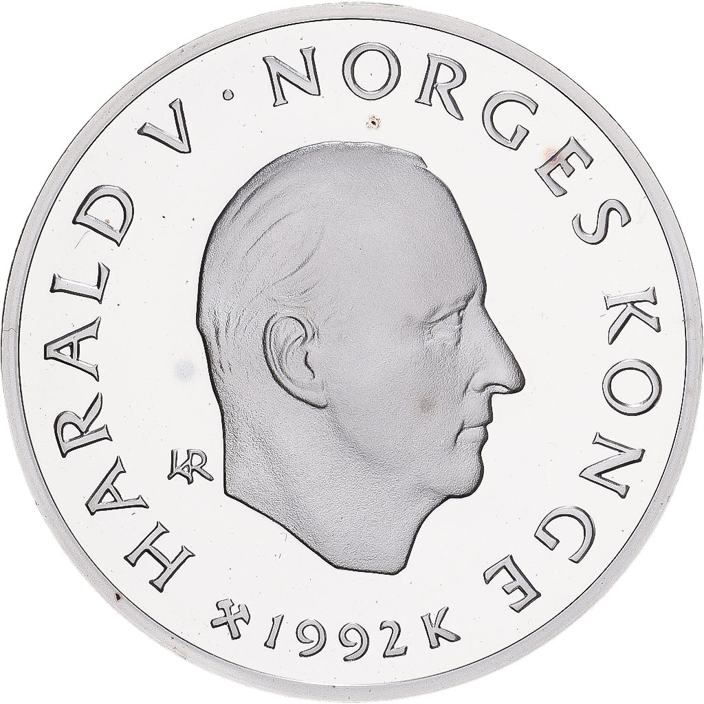 Noruega, Harald V, 50 Kroner, 1992, Kongsberg, Prata, MS(64), KM:439