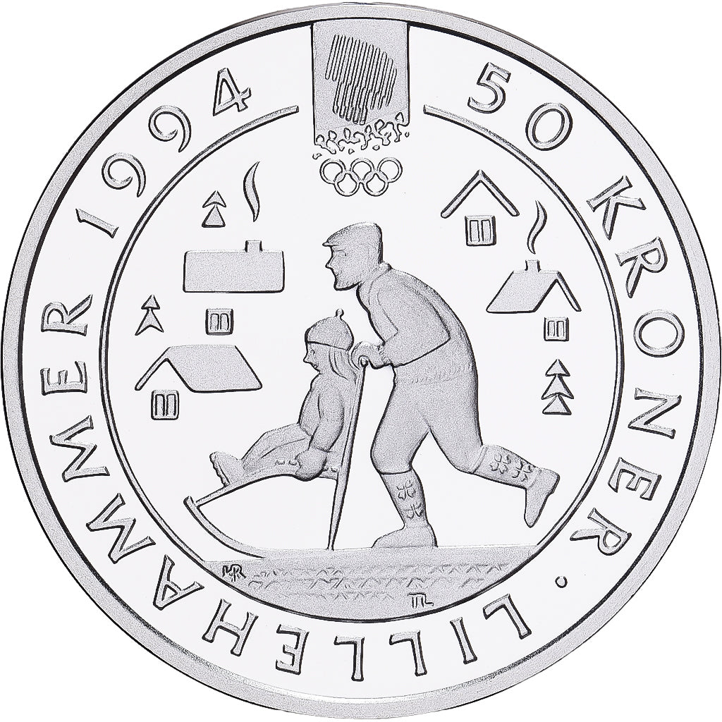 Norway, Harald V, 50 Kroner, 1992, Kongsberg, Silver, MS(64), KM:438