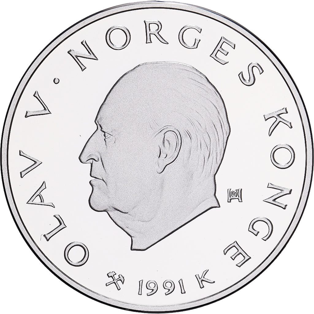Norway, Olav V, 50 Kroner, 1991, Kongsberg, Silver, MS(64), KM:432