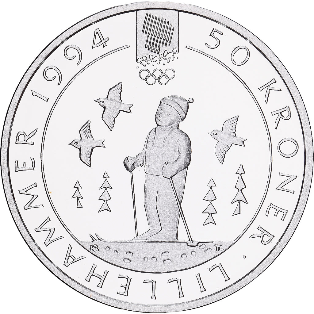 Norway, Olav V, 50 Kroner, 1991, Kongsberg, Silver, MS(64), KM:432