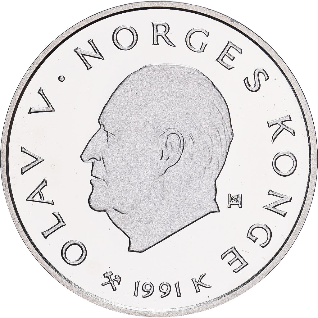 Norway, Olav V, 50 Kroner, 1991, Kongsberg, Silver, MS(64), KM:431