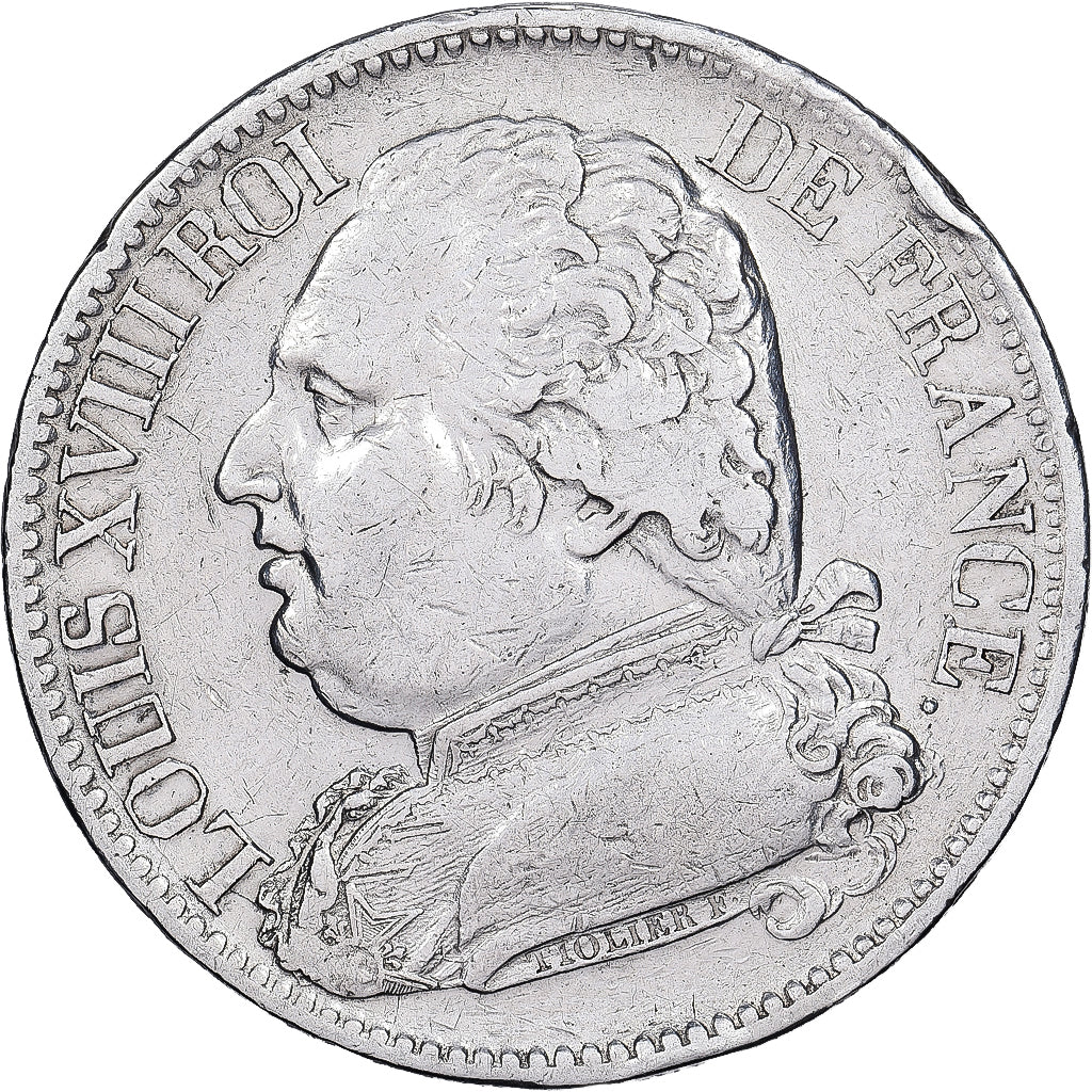 França, Louis XVIII, 5 Francs, Louis XVIII, 1814, Bordeaux, Prata, VF(30-35)