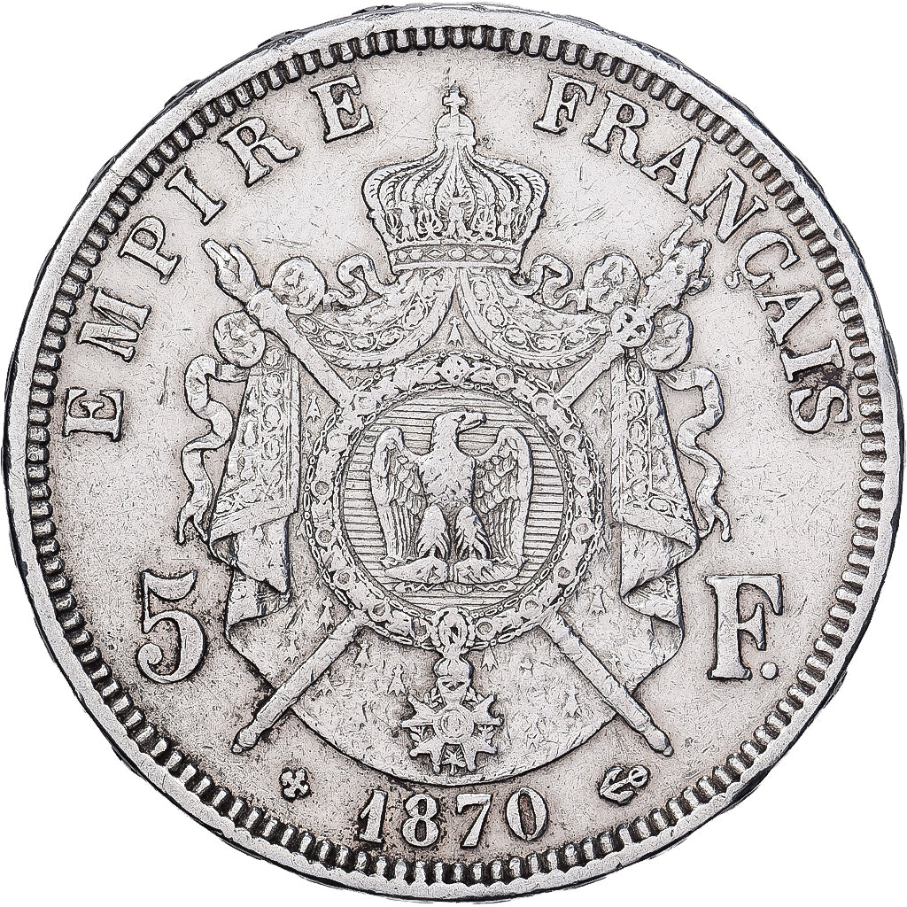France, Napoléon III, 5 Francs, Napoléon III, 1870, Paris, Argent, TB+