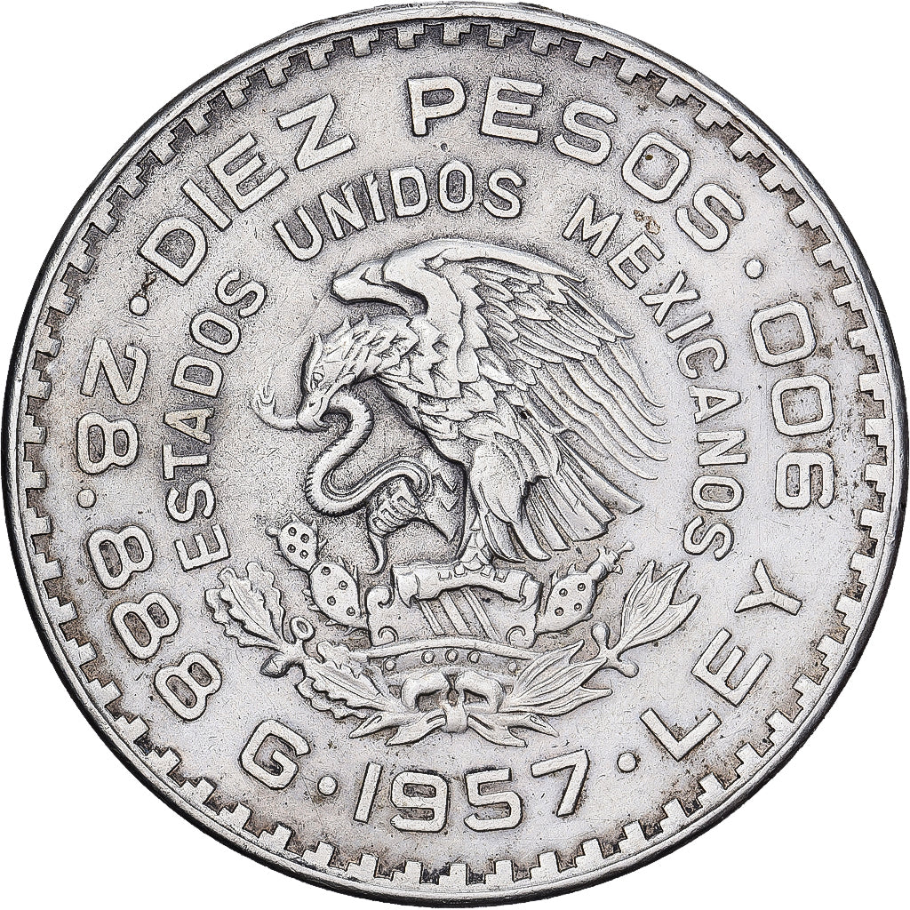 Mexico, 10 Pesos, 1957, Mexico City, Silver, AU(50-53), KM:475