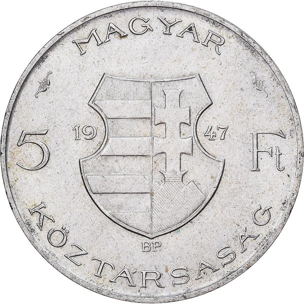 Hungría, 5 Forint, 1947, Budapest, Plata, MBC, KM:534a