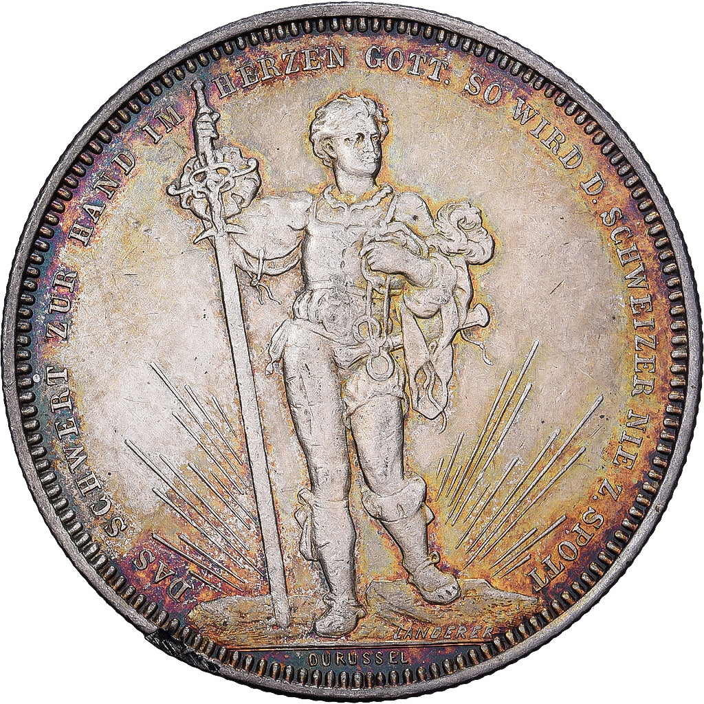 Zwitserland, 5 Francs, 1879, Bern, Fête du tir fédéral à Bâle, Zilver, PR