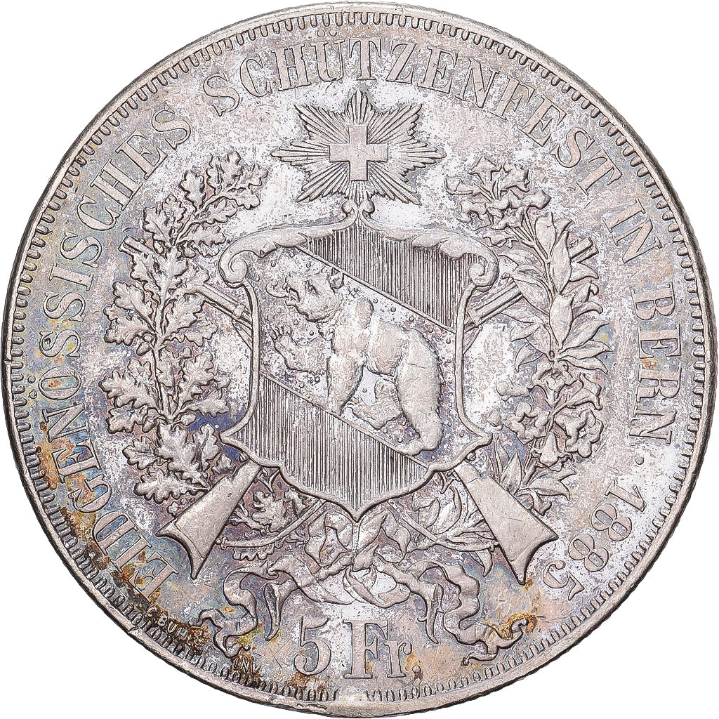 Szwajcaria, 5 Francs, 1885, Bern, Concours de tir de Berne, Srebro, EF(40-45)