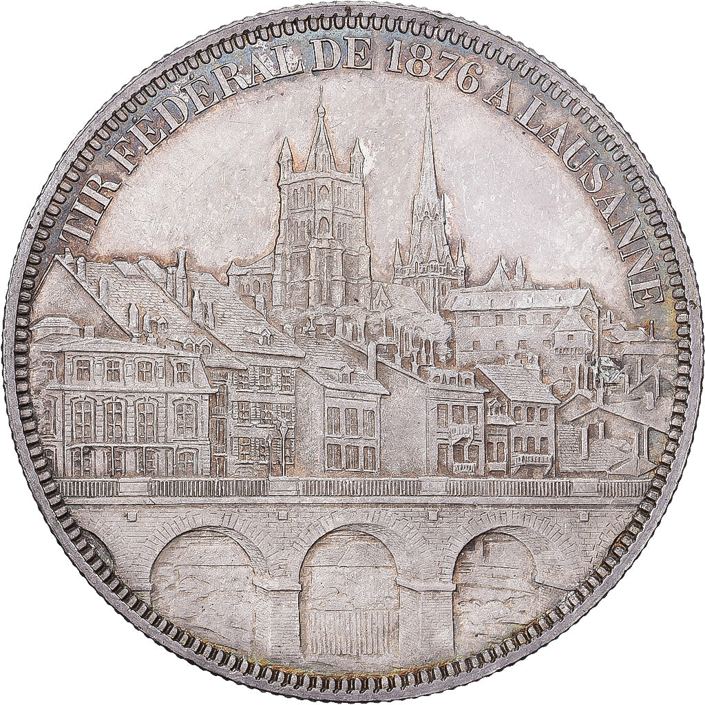 Zwitserland, 5 Francs, 1876, Bern, Fête du tir fédéral à Lausanne, Zilver