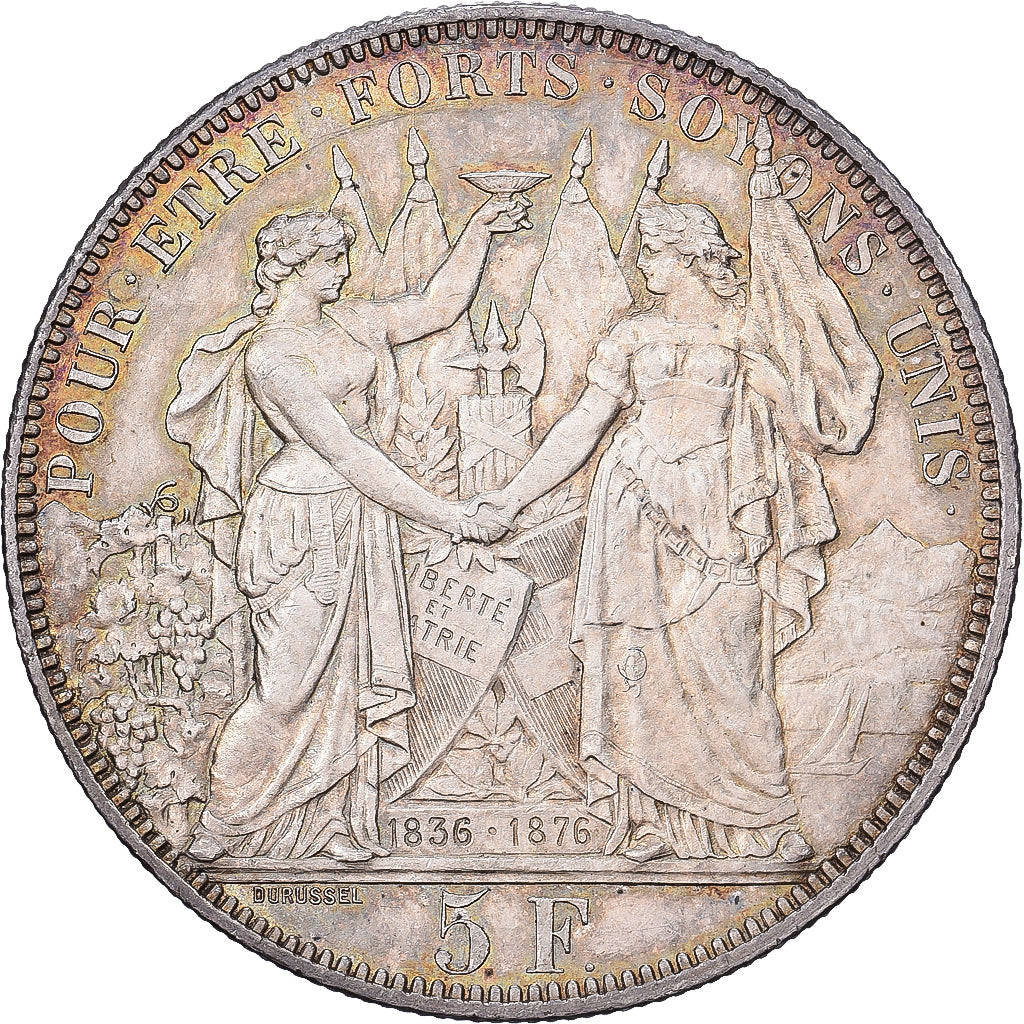 Zwitserland, 5 Francs, 1876, Bern, Fête du tir fédéral à Lausanne, Zilver