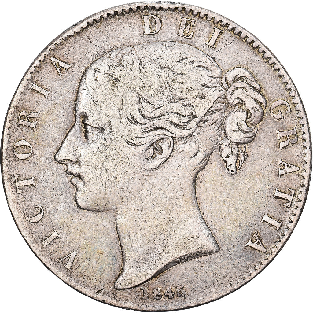 Reino Unido, Victoria, Crown, 1845, London, Prata, VF(30-35), KM:741