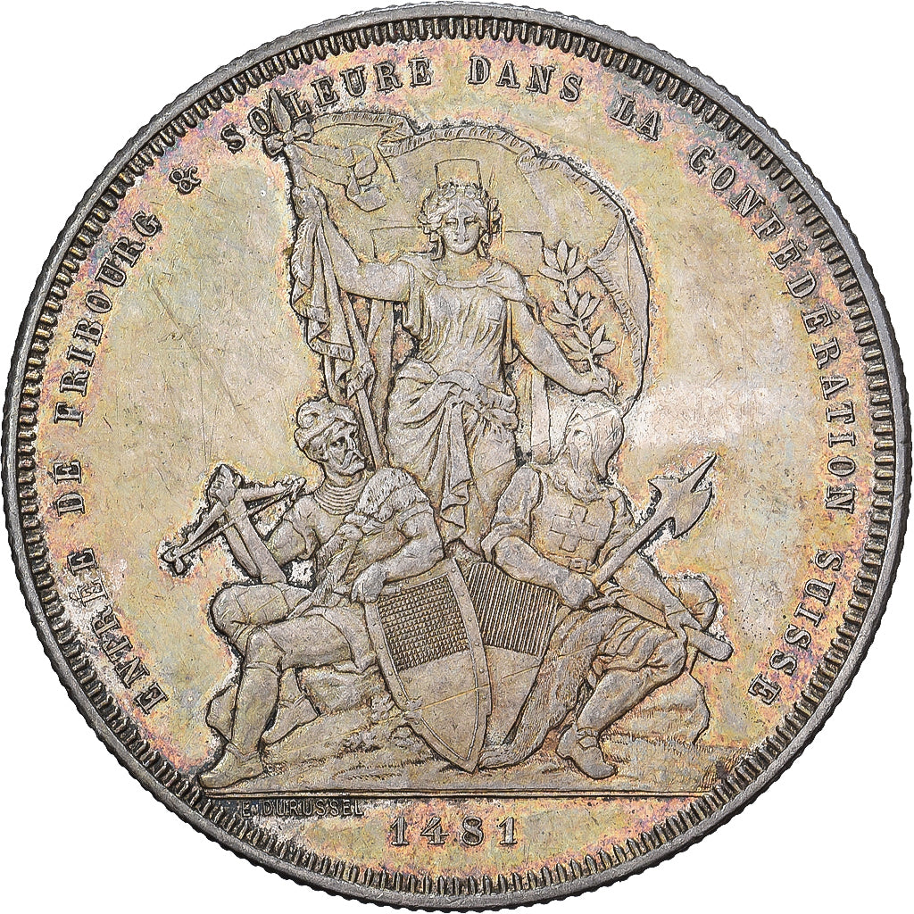 Zwitserland, 5 Francs, 1881, Bern, Fête du tir fédéral à Fribourg, Zilver
