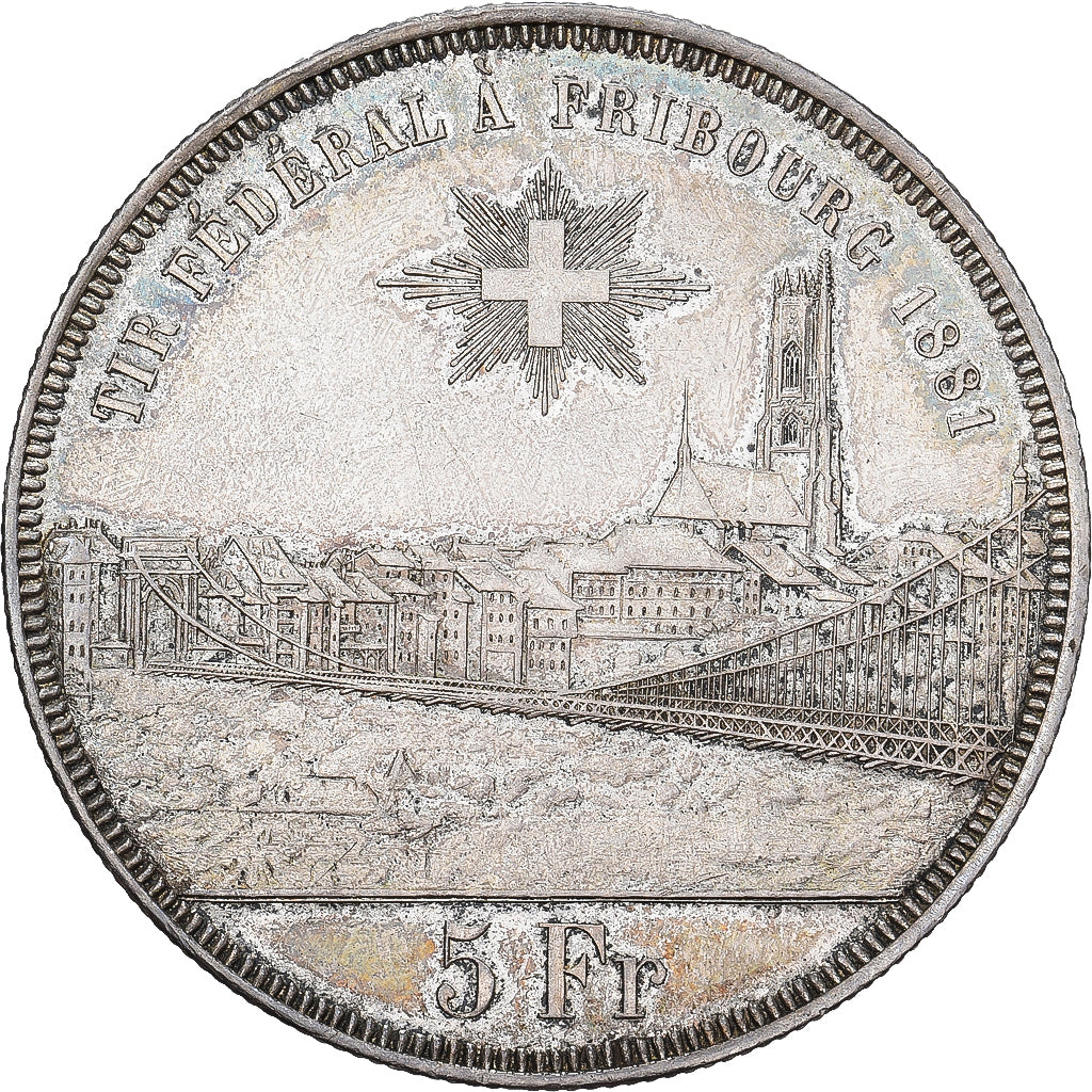 Zwitserland, 5 Francs, 1881, Bern, Fête du tir fédéral à Fribourg, Zilver