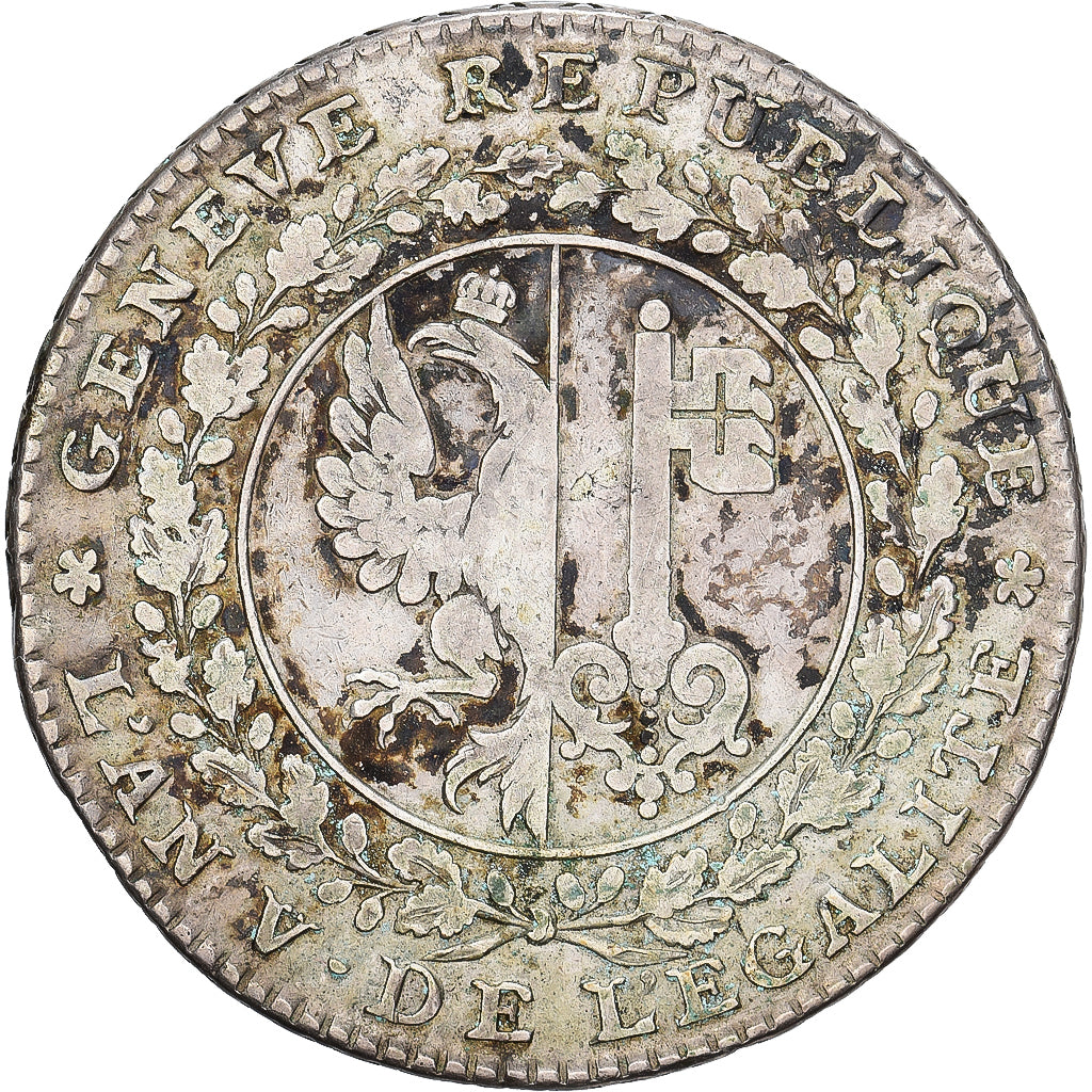 Canton of Geneva, GENEVA, Xii Florins / Ix Sols, 1796, Geneva, Plata, BC+
