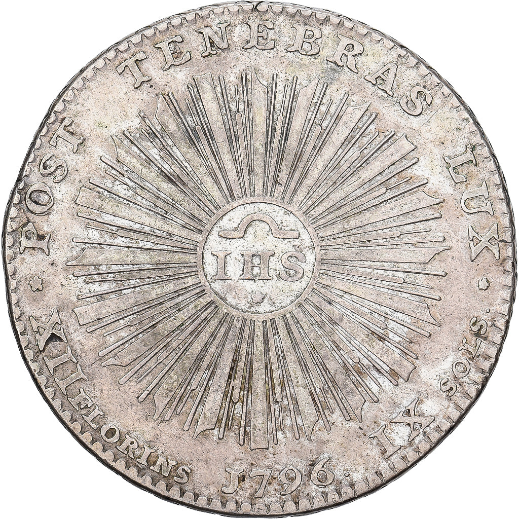 Canton of Geneva, GENEVA, Xii Florins / Ix Sols, 1796, Geneva, Plata, BC+