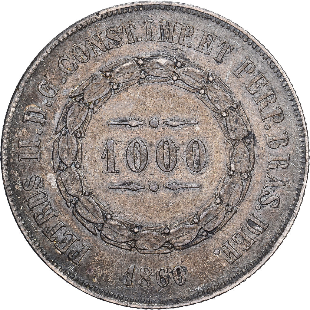 Brasil, Pedro II, 1000 Reis, 1860, Rio de Janeiro, Prata, AU(50-53), KM:465