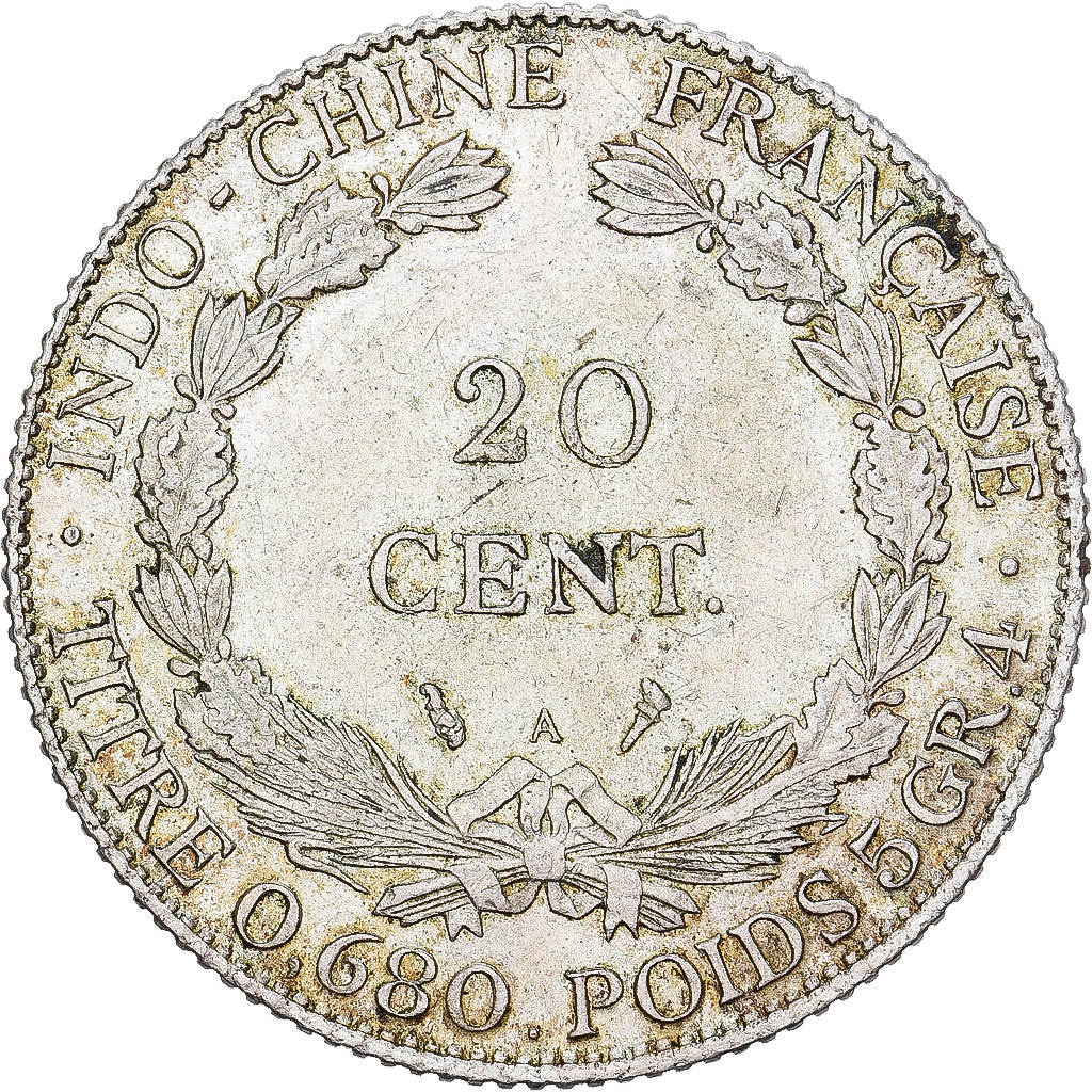 Indochina Francesa, 20 Cents, 1921, Paris, Plata, EBC, KM:17.1