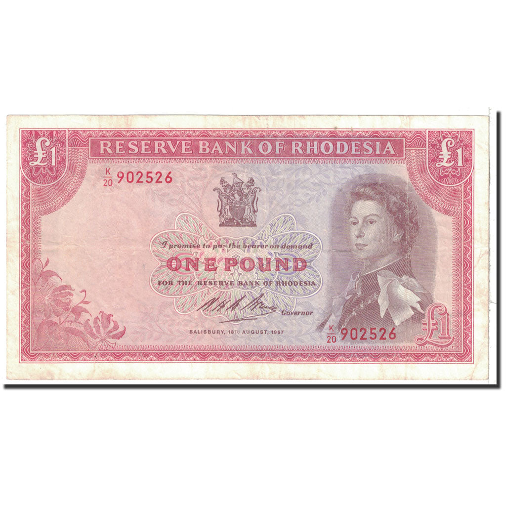 Banknote, Rhodesia, 1 Pound, 1967, 1967-08-18, KM:28b, AU(50-53)