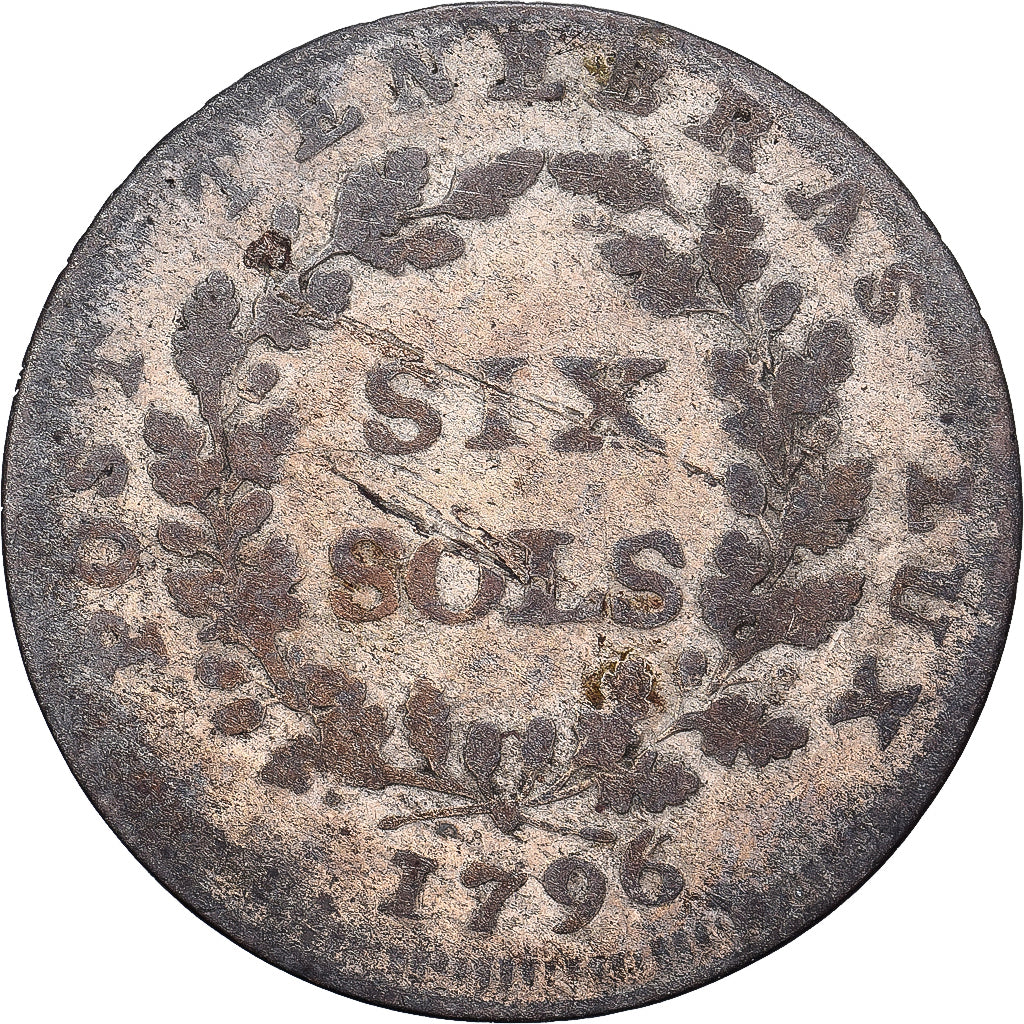 Republic of Geneva, 6 Sols, 1796, Geneva, Bilon, EF(40-45), KM:109