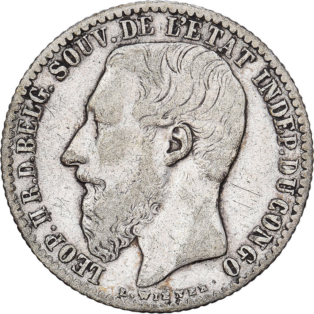 Congo Belga, Leopold II, Franc, 1887, Brussels, Prata, EF(40-45), KM:6