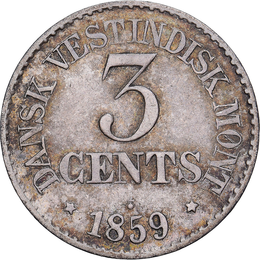 Índias Ocidentais Dinamarquesas, Frederik VII, 3 Cents, 1859, Altona, Prata