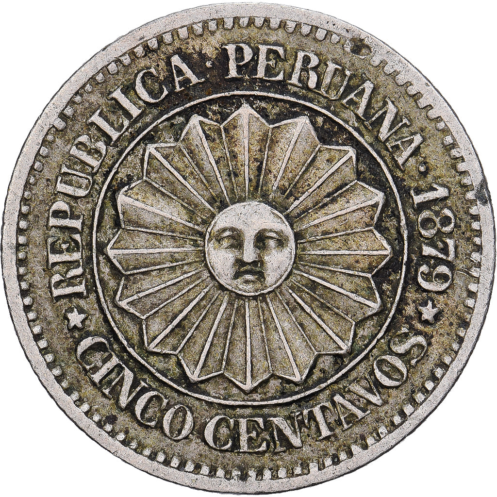 Perú, SOUTH PERU, 5 Centavos, 1879, Lima, Cobre - níquel, MBC+, KM:197