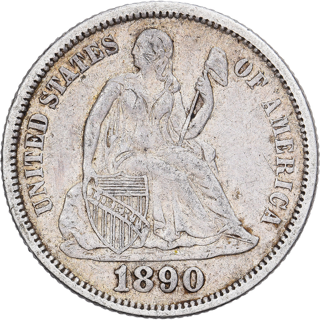 Estados Unidos, Dime, Seated Liberty Dime, 1890, Philadelphia, Plata, MBC