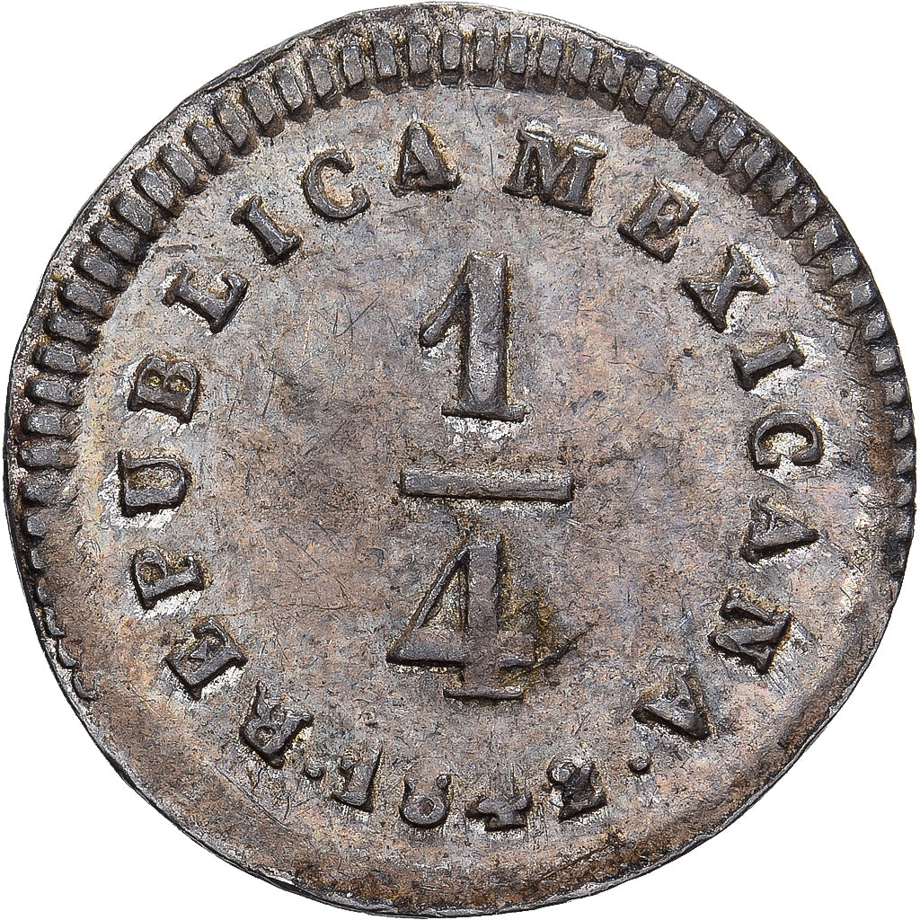 Mexico, 1/4 Real, Un Quarto/Una Quartilla, 1842, Mexico City, Srebro, AU(55-58)