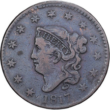 Stati Uniti, Cent, Coronet Cent, 1817, Philadelphia, Rame, MB+, KM:45