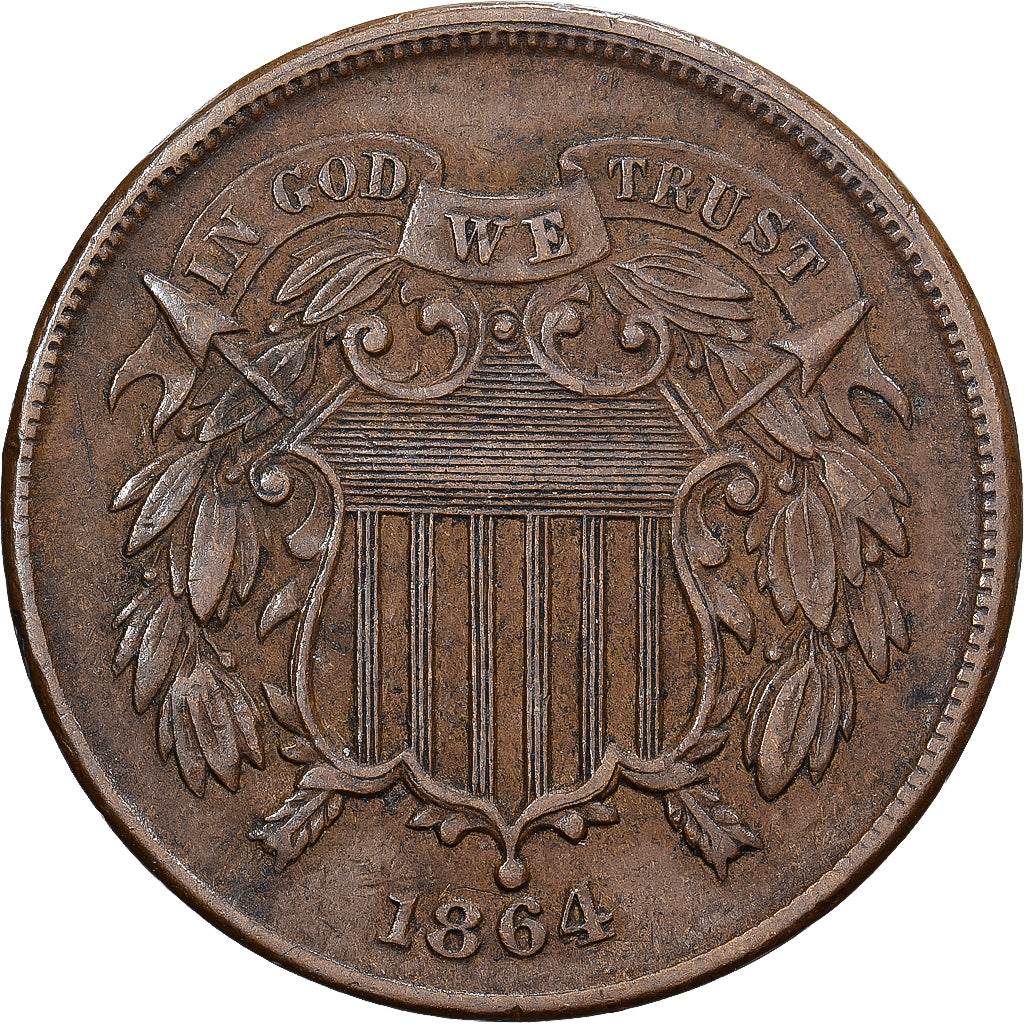 Estados Unidos da América, 2 Cents, 1864, Philadelphia, Cobre-Estanho-Zinco