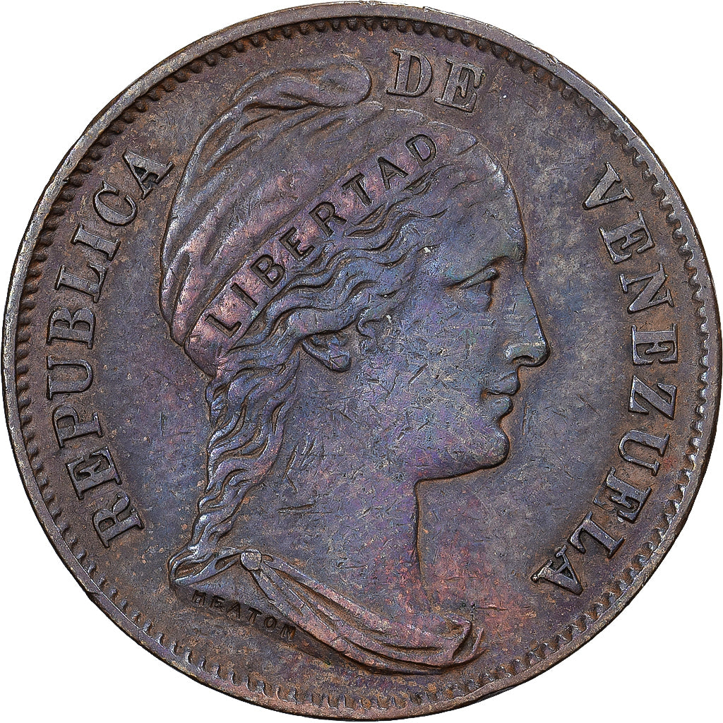 Venezuela, Centavo, 1858, Heaton, Cobre, MBC+, KM:7