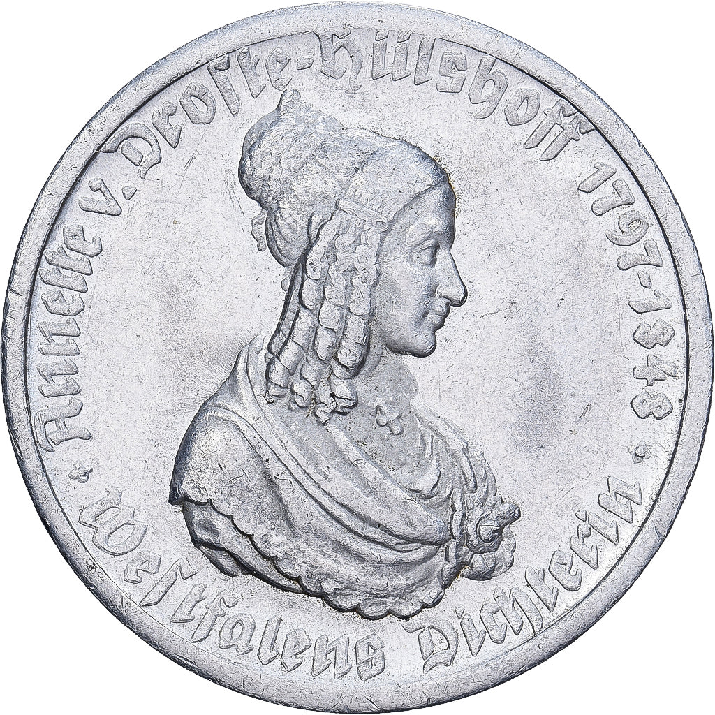 Germania, 50 Mark, 1923, Westphalie-Annette Von Droste-Hulshoff., Alluminio, MB+