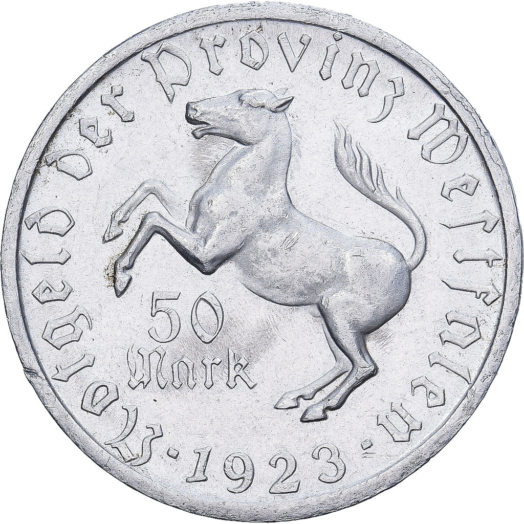 Germania, 50 Mark, 1923, Westphalie-Annette Von Droste-Hulshoff., Alluminio, MB+
