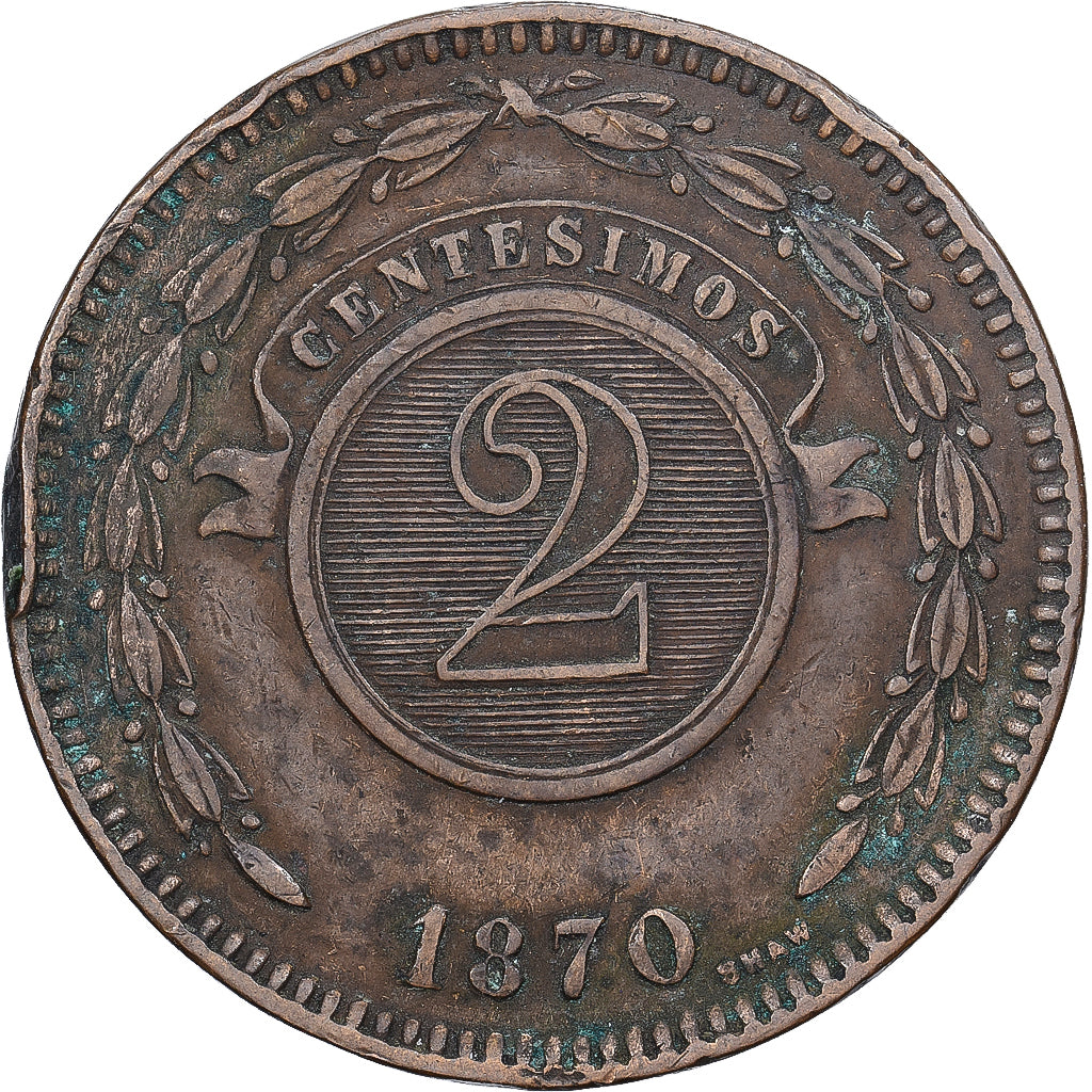 Paraguay, 2 Centesimos, 1870, Rame, MB+, KM:3