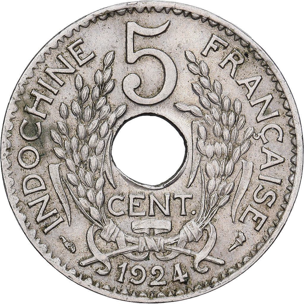 Indochina Francesa, 5 Cents, 1924, Paris, Cobre-níquel, EF(40-45), KM:18