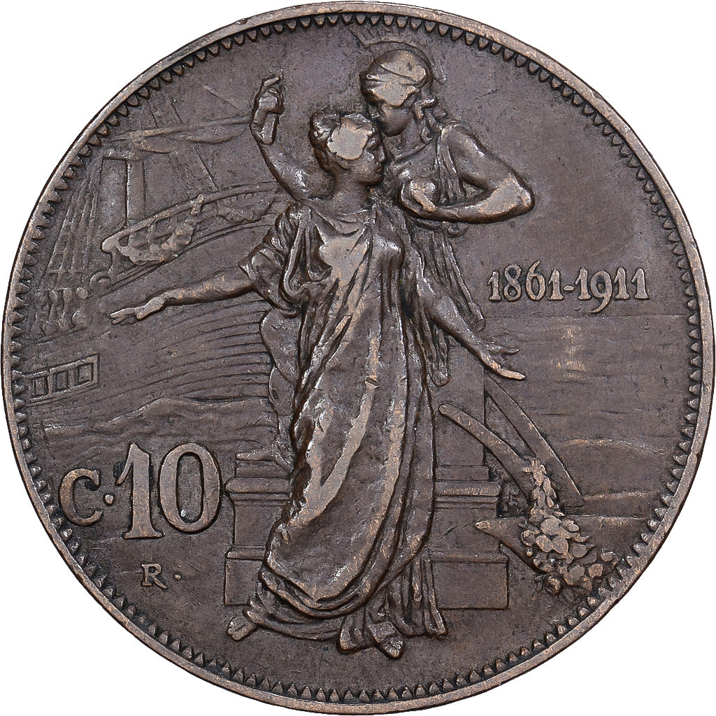 Italia, Vittorio Emanuele III, 10 Centesimi, 1911, Rome, Bronce, BC+, KM:51
