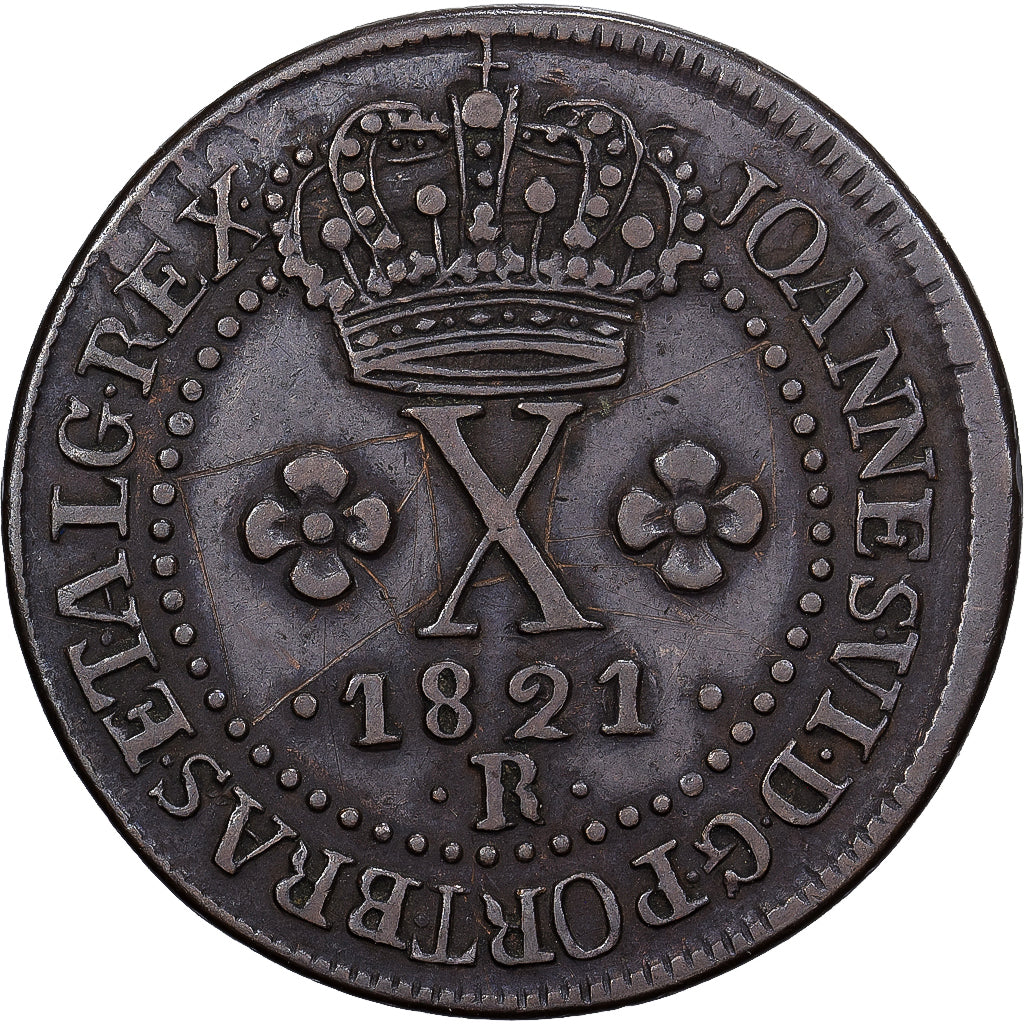 Brasil, 10 Reis, 1821, Rio de Janeiro, Cobre, EF(40-45), KM:314.1