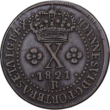 Brasil, 10 Reis, 1821, Rio de Janeiro, Cobre, EF(40-45), KM:314.1