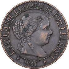 Espanha, Isabel II, 2-1/2 Centimos, 1867, Cobre, VF(30-35), KM:634.2