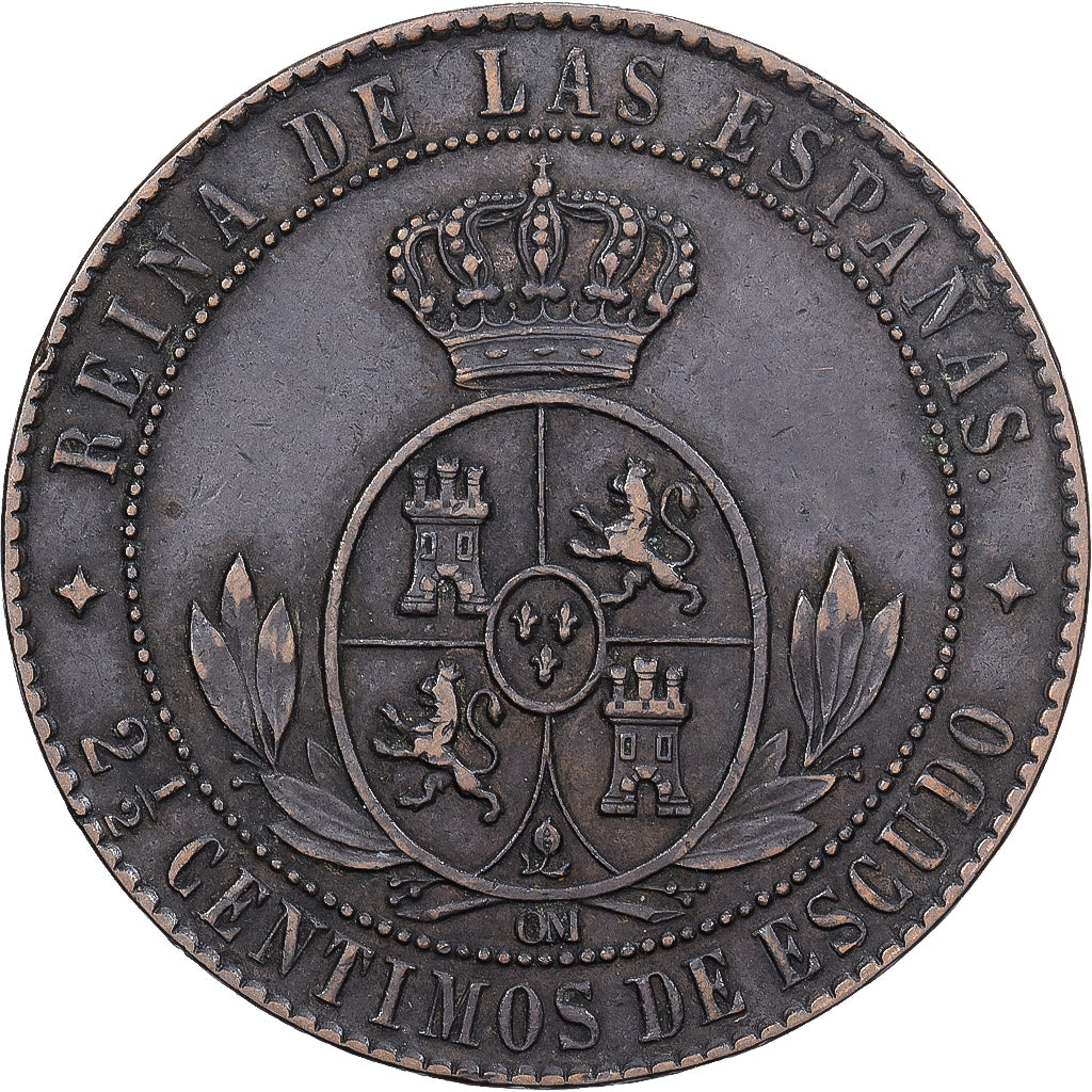 Espanha, Isabel II, 2-1/2 Centimos, 1867, Cobre, VF(30-35), KM:634.2