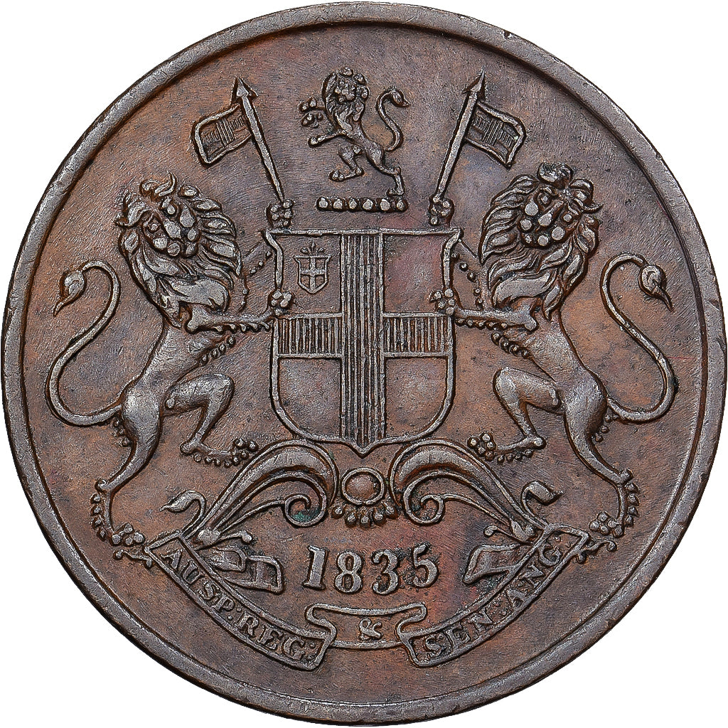 India, 1/4 Anna, 1835, Calcutta, Bronze, EF(40-45), KM:447.2b