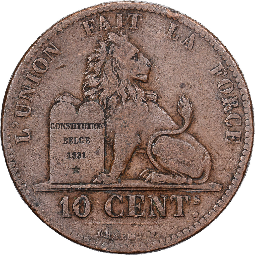 Bélgica, Leopold I, 10 Centimes, 1832, Brussels, Cobre, VF(30-35), KM:2.1