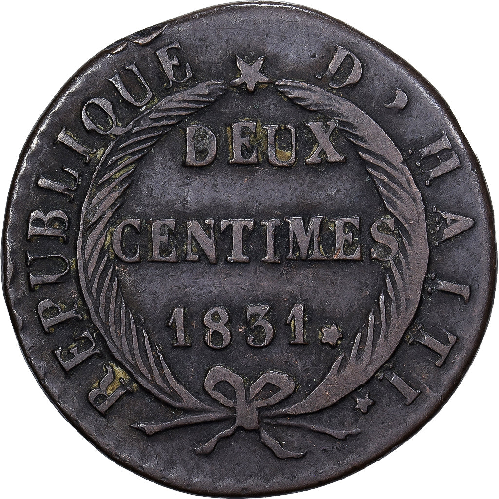 Haïti, 2 Centimes, 1831 / AN 28, Koper, FR+, KM:A21