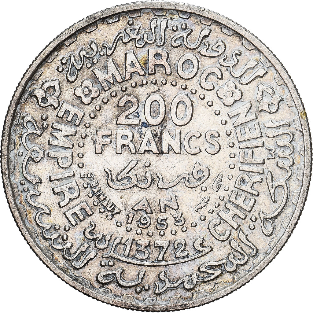 Marrocos, Mohammed V, 200 Francs, 1953, Paris, Prata, EF(40-45), KM:53