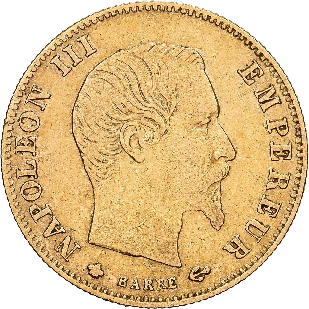 França, Napoleon III, 5 Francs, Napoléon III, 1860, Strasbourg, Dourado